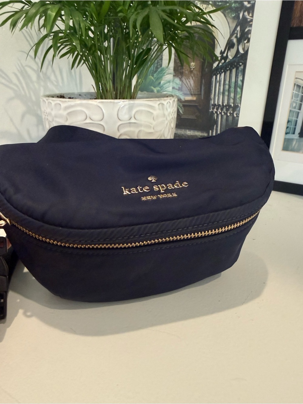 kate spade navy crossbody belt bag with gold hardware